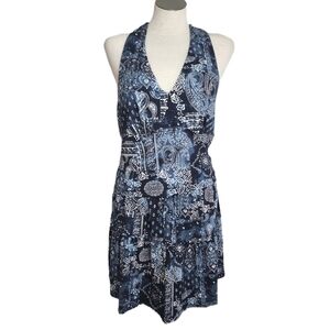 No Boundaries 2pc.Blue Paisley Stretchy Halter Top & Skirt Women's Size XL NWT